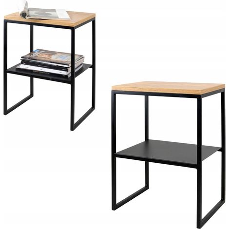 Comodino rettangolare nero, in legno chiaro, modello Robledo 40x30x52 (1/5)
