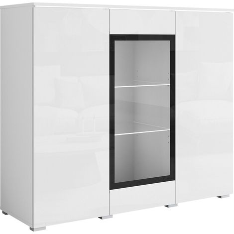 Aparador Mirfivo 103, Blanco + Blanco brillante, 104x120cm, Número de puertas: 040cm, Aglomerado laminado, Vidrio templado, LED (1/5)