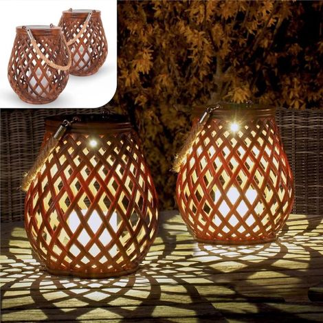 Lot de 2 Lampes Solaires Extérieures - Luminaires LED Effet Rotin - 0.2W IP55 - 2117 cm - pour Jardin, Terrasse et Balcon (1/4)