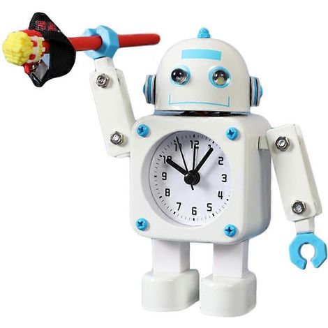 Réveil robot mignon, table de chevet pour étudiant, cadeau pour garçon, blanc (1/5)