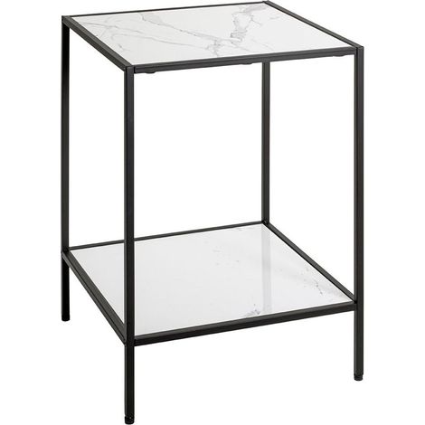 Table d'Appoint Effet Marbre "Julia" 60cm Blanc