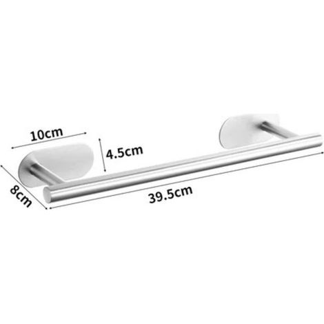 Porte Serviette Adhésif Sans Perçage 40cm Inoxidable - Support Autocollant Argenté pour Salle de Bain (1/5)