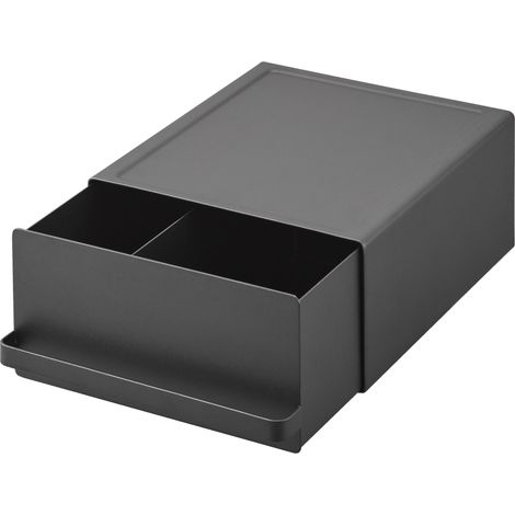 YAMAZAKI 2019 TOWER Sliding Countertop Drawer, black, Steel/Polypropylene/Magnet, 22.2 x 27.5 x 11.5 cm (1/4)