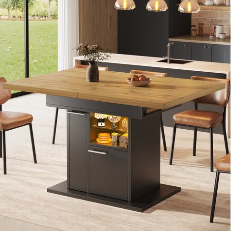 Mesa extensible con almacenamiento, LED multicolor, 140 x 80 x 77,2 cm, negro HAVRYA (1/5)