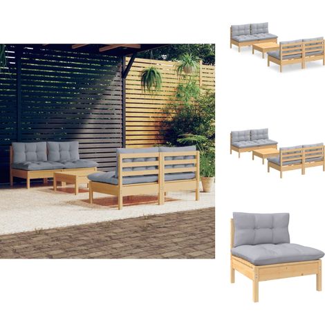 Gartenmöbel-Sets - Living 5-tlg. Garten-Lounge-Set mit Grauen Kissen Kiefernholz (1/5)