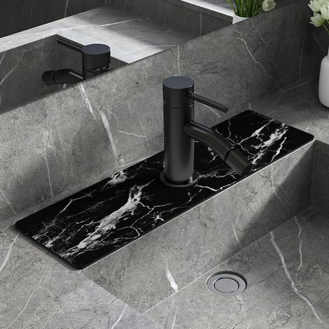 Diatomaceous earth faucet absorbent mat, bathroom faucet mat, splash-proof mat, moisture-proof and non-slip faucet mat - pure marble pattern - 1 - 1460cm (round hole diameter 6.35CM)