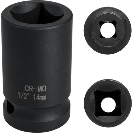 douille 14mm 1/2" 4 pans, douille a choc 1/2 14mm Acier Chrome-Molybdène CR-MO(Black) (1/5)
