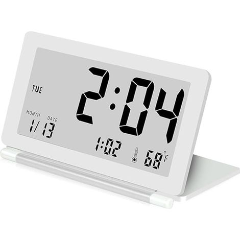 Réveil LCD ultra-mince et pliable, réveil de voyage portable, réveil numérique (blanc)