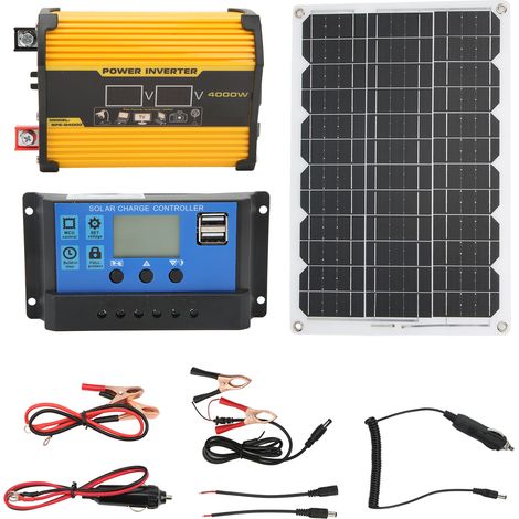 Kit panneau solaire monocristallin 18W 18V, régulateur 30A 12V/24V, onduleur 300W 12V-220V, pour camping extérieur jaune
