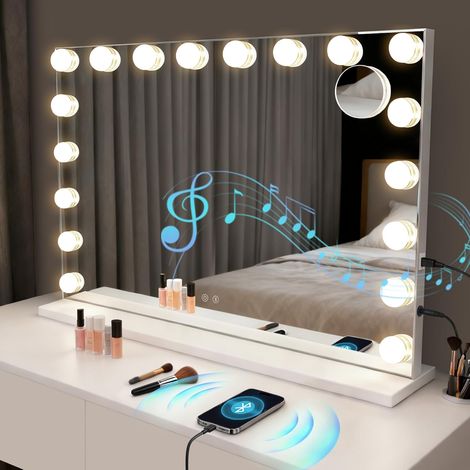 1 Miroir Cosmétique Bluetooth, 18 LED, 3 Modes Lumière, Tactile, Pour Coiffeuse Et Salle De Bain