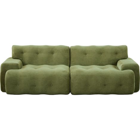 Sofá de 2 plazas oversize de chenilla verde, diseño moderno con reposabrazos anchos (1/5)