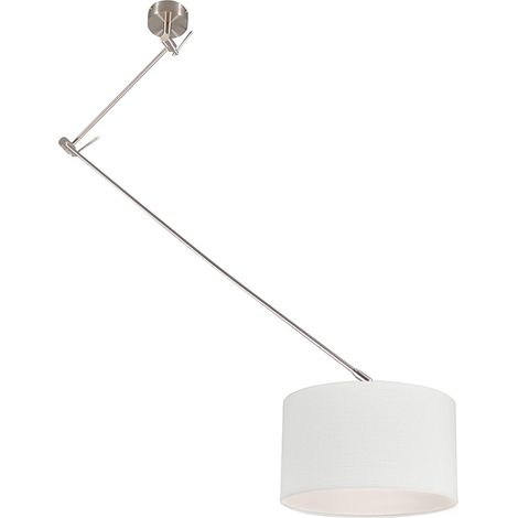 QAZQA Moderno Lámpara colgante de acero con pantalla de 35 cm blanca regulable - Blitz Textil /Acero Redonda Adecuado para LED Max. 1 x 60 Watt (1/4)