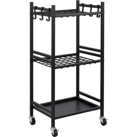 Organisateur d'outils de jardin avec roulettes, 35 emplacements avec crochets, support de tour d'outils de jardin sur roulettes pour le rangement du garage, peut contenir des outils à long manche/râte (1/5)