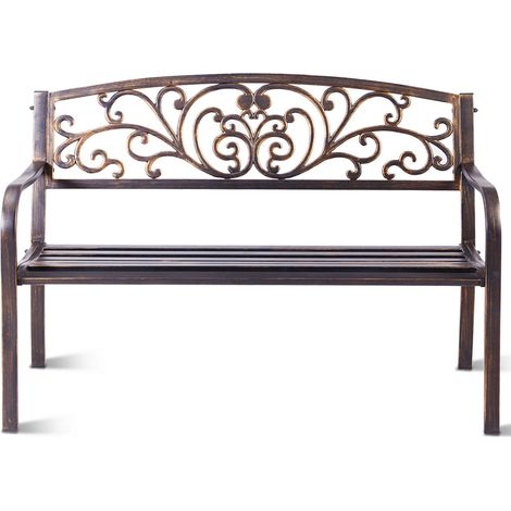 Banc de Jardin avec joli motif ajouré et accoudoirs Charge Max 180 Kg en Métal de Haute Qualité, 127 x 60 x 85 cm, Noir Maison Chic (1/4)