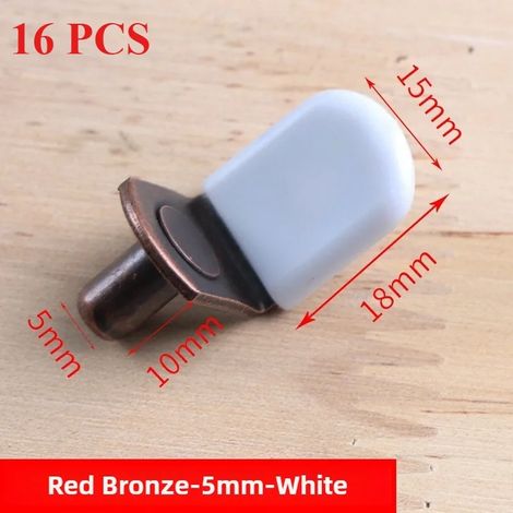 (Bronze rouge - 5 mm - Blanc - NA) 16 supports d'étagère robustes en forme de L, clips nickelés avec trou pour une fixation sécurisée dans la cuisine ou une bibliothèque. (1/5)