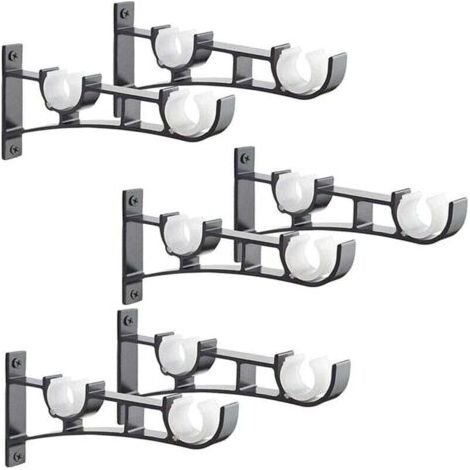 6Pièces Tringle à Rideau en métal Robuste, Support de Tringle à Rideaux, Double Tringle à Rideau Pole Holder, Support Rideau, Support de Tringle à Rideau en Aluminium, Support de Tringle à Rideau Noir
