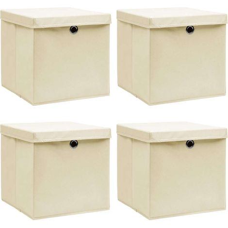 vidaXL Storage Boxes with Lid 4 pcs Cream 32x32x32 cm Fabric