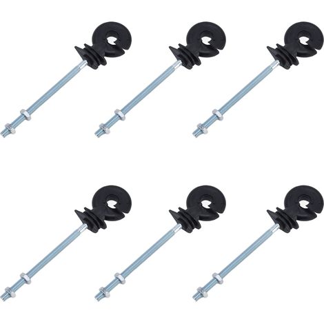 Packung mit 100 langen elektrischen Isolatoren, M6 isolierte Schrauben für Eisenzaunpfosten, Weidesysteme für Nutztiere, längliche schwarze Modelle (hochbelastbar) (1/5)