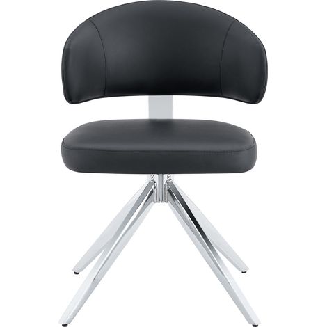 Silla giratoria moderna con estructura metálica, tapizado acolchado de PU negro, 360° (1/5)