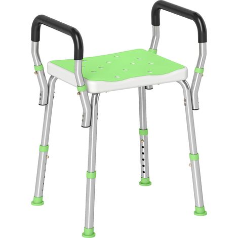Tabouret de douche pour personnes âgées et handicapées avec accoudoirs, hauteur réglable, patins antidérapants, vert (1/4)