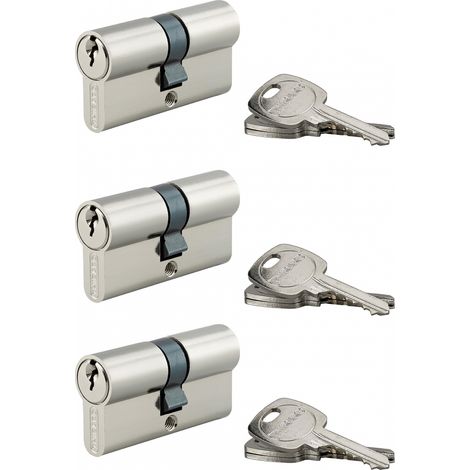 Set di 3 cilindri europei STD 30 x 30 mm a chiave uguale, nichelati, 9 chiavi – THIRARD (1/4)