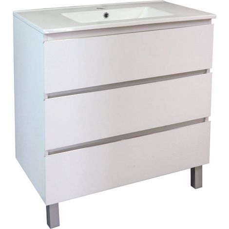 ONDEE ZEN - Meuble de salle de bain à poser TRENDY - 3 Tiroirs - 80cm - blanc mat - vasque (1/4)