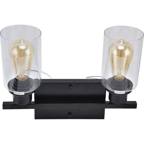 Luminaire murale en fer avec abat-jour en verre double, style industriel vintage, certifiée CE+UL, tension 85-250V, noir sans ampoule, douille E27 européenne pour salon, couloir, chambre ou coiffeuse. (1/5)