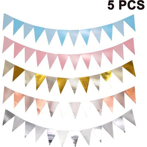 Wimpelgirlande – 5-teilig – 48 Wimpel – Gesamtlänge 5 Meter pro Stück – Für Außendekoration, Hochzeiten, Partys, Weihnachten – 5er-Set (1/5)