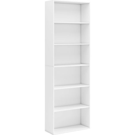 Libreria alta bianca con 6 ripiani e kit antiribaltamento