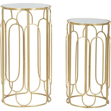 Porta Telefono Arty Coppia Rotondo Ø36,5x70-31x60 cm in Ferro e Specchio Oro e Argento