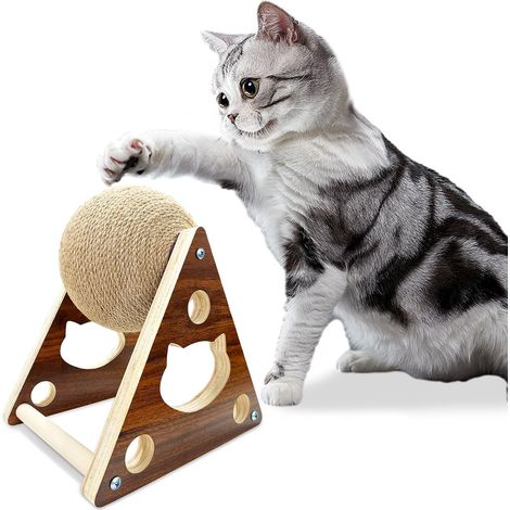 Arbre à chat en corde de sisal naturel, arbre à chat pour chats et chatons, chiens et chiots, jouet à griffer interactif en bois massif (M) (1/5)