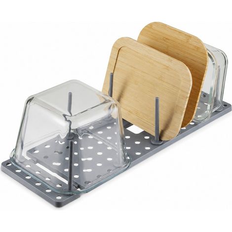Organisateur de tiroir de cuisine extensible et réglable, gris, en plastique, style panneau perforé (1/5)