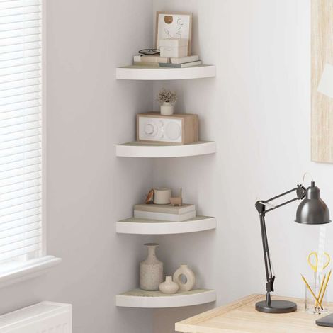 vidaXL Estante esquina de pared 4 uds MDF roble y blanco 25x25x3,8 cm (1/5)