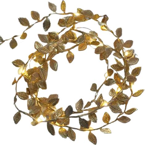 Guirlande lumineuse LED or, 20 LED – feuillage artificiel, alimentation par pile, pour mariage, anniversaire et décoration intérieur/extérieur (1/5)