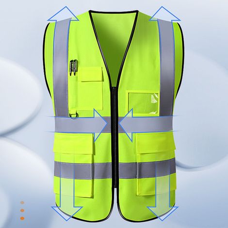 Gilet de chantier à poches multiples zippées, gilet réfléchissant pour chantiers, vêtement réfléchissant pour la circulation routière, vert à poches multiples (1/5)