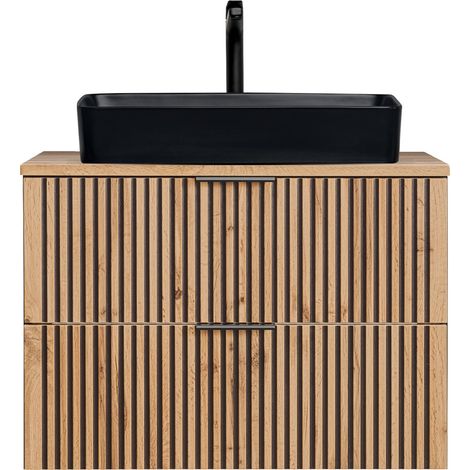 Waschtisch 80 cm mit Waschbecken schwarz matt XANTEN-56 in anthrazit mit Eiche Nb. schwarze Rillen, B/H/T: ca. 80,6/70,2/46,5 cm (1/5)