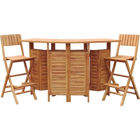 Axi Bruno Ensemble De Bar En Bois De Teck Avec 2 Tabourets  Set De Jardin Pliable Avec Espace De Rangement  Table De Bar Avec Tabourets  Ensemble De Meubles Pour L'Extérieur (1/5)