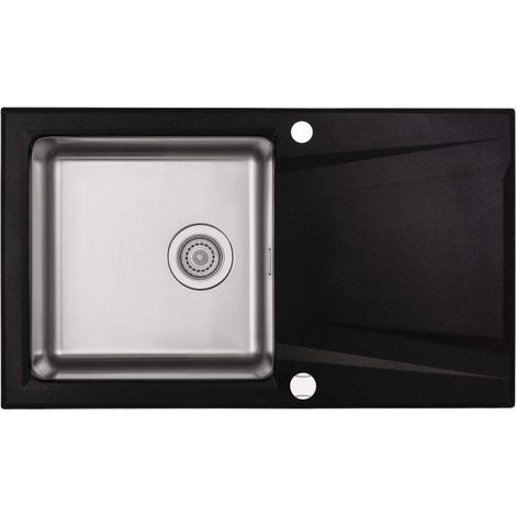 Lavello cucina in granito e acciaio con 1 vasca e gocciolatoio 86x50 cm grafite metallizzata - Apiol