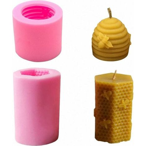 Moule À Bougie 3D Abeille - Silicone Platine Flexible - Pour Fabrication Maison De Bougies - Lot De 2 (1/5)