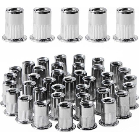 100 Stück M6-Flachkopf-Gewindenietmuttern, Gewindenietmuttern aus Edelstahl, verschiedene Gewindeeinsätze für Metall und Kunststoff (12 mm × 15 mm) GROOFOO