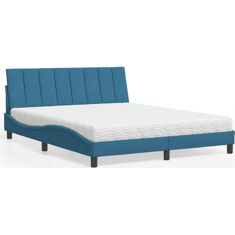 vidaXL Lit avec matelas Hanko bleu 160x200 cm velours (1/5)