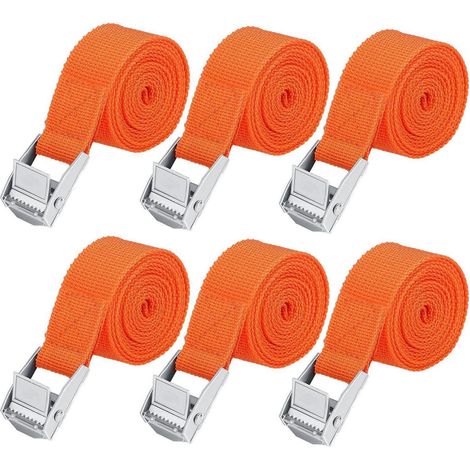 6x Spanngurte 50cm mit Klemmschloss, orange, 250kg belastbar