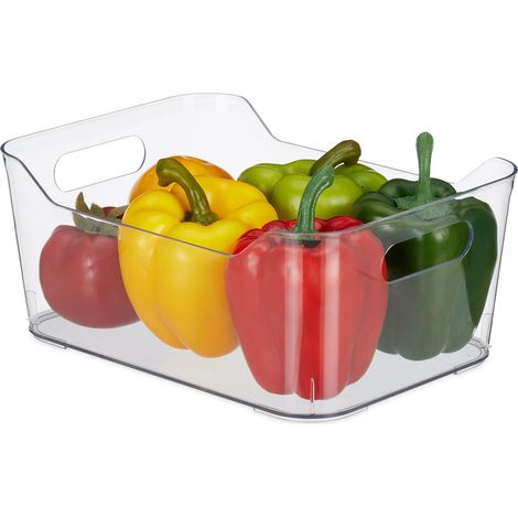 2 x fridge organiser, food storage, HWD 10.5 x 25 x 18 cm, storage box with handle, transparent (1/5)