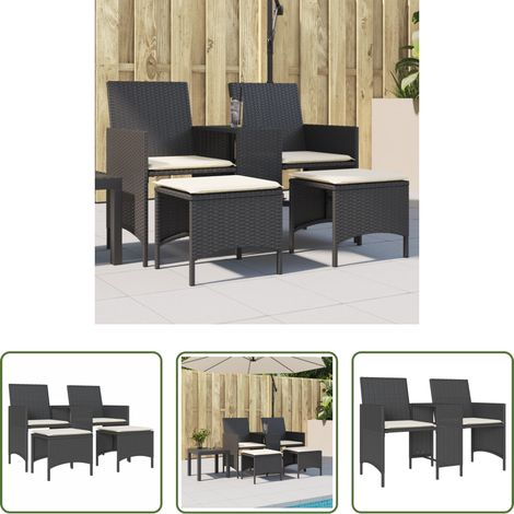Tabouret de jardin - Canapé de jardin 2 places avec table et tabourets noir rotin (1/5)