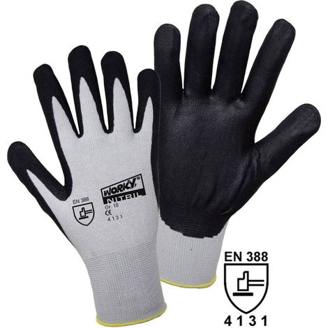 GANTS DE PROTECTION L+D WORKY 1158-11 100% NYLON AVEC REVÊTEMENT NITRILE EN 388 RISQUES MECANIQUES 4131 TAILLE 11 (XXL) (1/2)