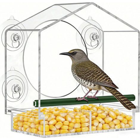 Acryl Vogelhaus für Fenster mit 4 starken Saugnäpfen, abnehmbar, regensicher