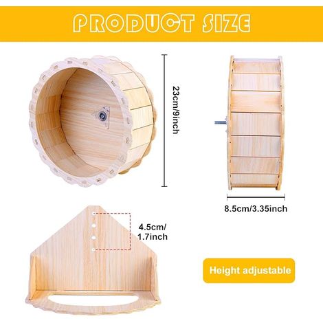 Roue pour hamsters 23 cm en bois pour hamsters nains, souris ou autres petits animaux domestiques (1/4)