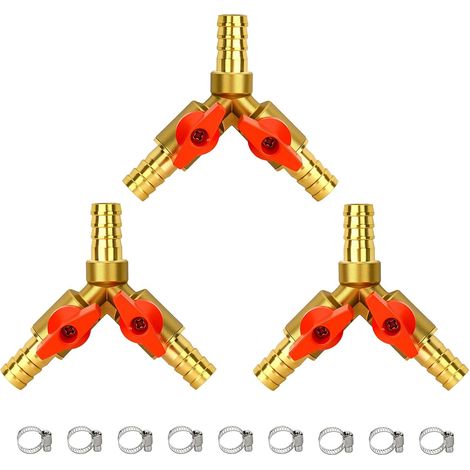 3Pcs Vanne à Bille Y 6mm Laiton avec Embout Barbelé (1/5)