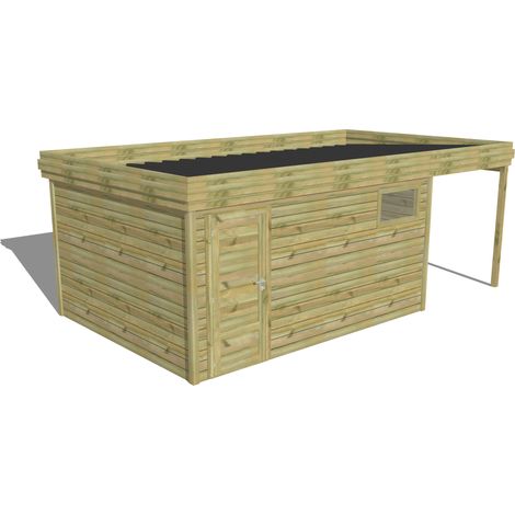 ABRI DE JARDIN bois Pin autoclave 27mm - 6,34x3,44m / 21,8m2 - Bac acier - Abri Français