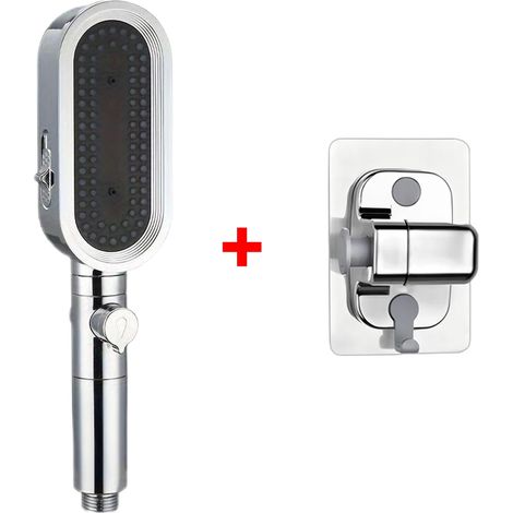 (Ensemble de base argenté) Pommeau de douche puissant à 3 jets, anti-obstruction et facile à nettoyer, anti-calcaire, douchette flexible pour le bain (1/5)